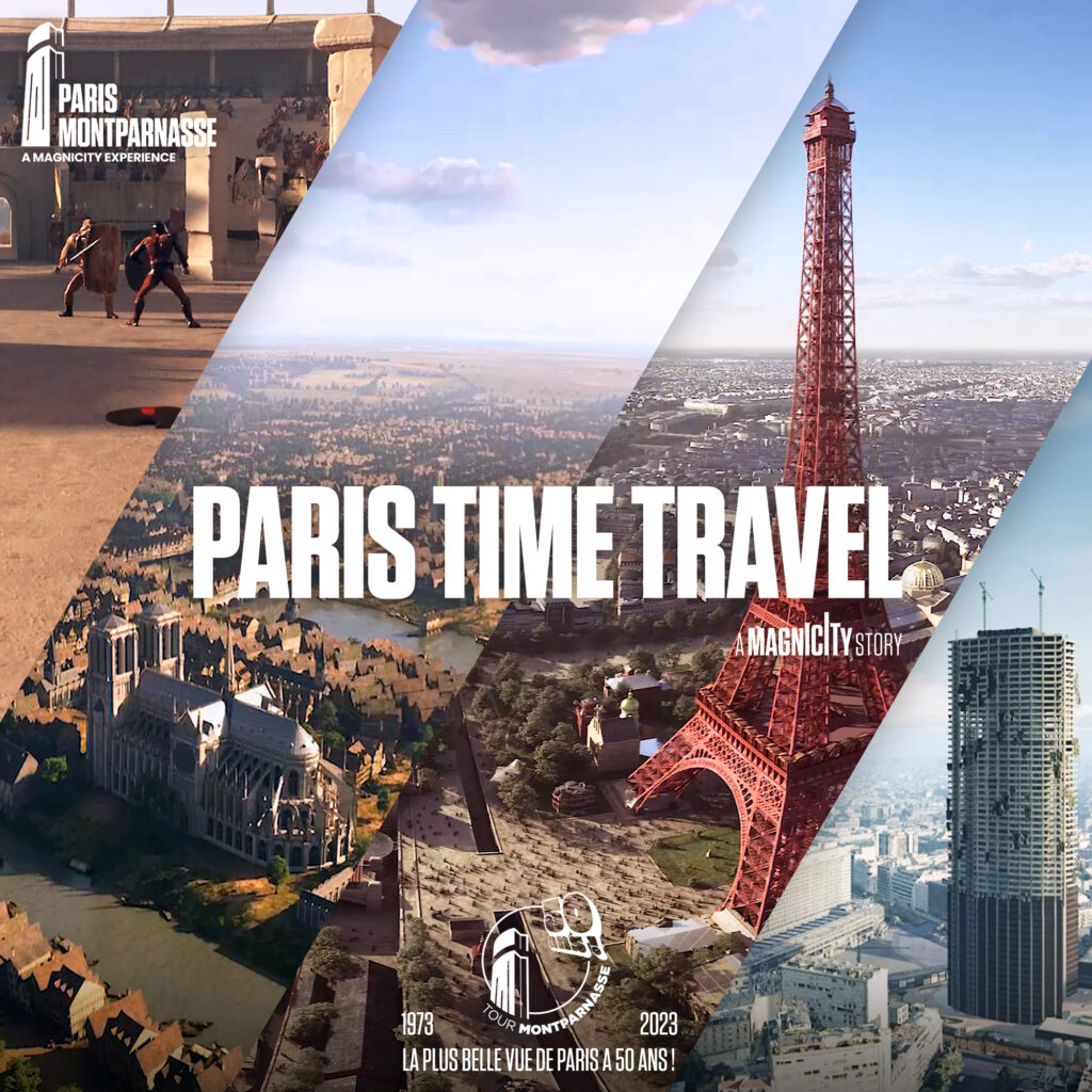 Visuelle présentant l'expérience immersive Paris Time Travel pour les 50 ans de la tour Montparnasse